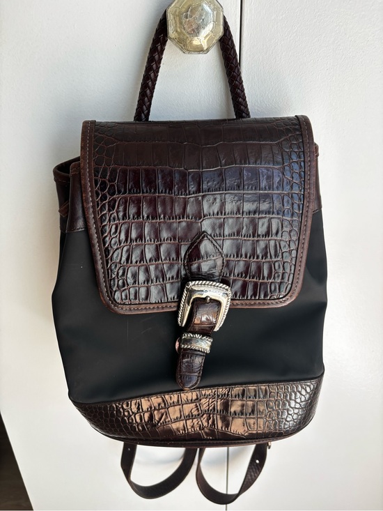 Brighton Handbags - Brighton Vintage Black and Dark Brown Croc-Embossed Leather Backpack